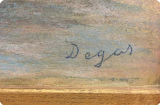 Artist signature detail on painting margin